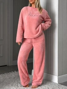 SHEIN Cottnline Women Welsoft Premium Embroidery Soft Loung Set - Pink - View 4