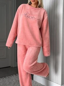 SHEIN Cottnline Women Welsoft Premium Embroidery Soft Loung Set - Pink - View 5