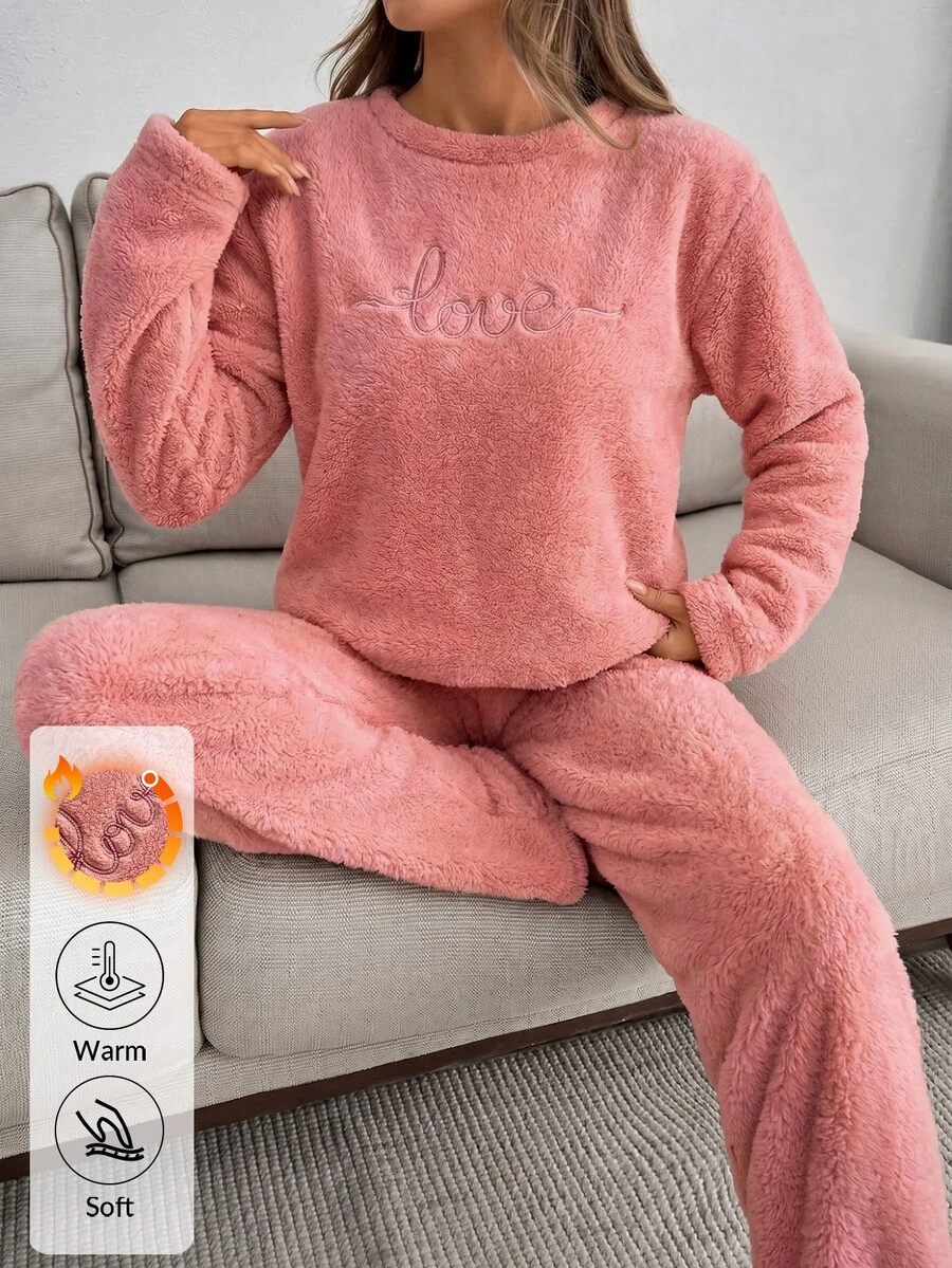 SHEIN Cottnline Women Welsoft Premium Embroidery Soft Loung Set - Pink - View 1