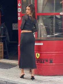 Sindi Myftari Floral Print T-Shirt Paired With Slim Fit Maxi Skirt, Elegant 2-Piece Set For Women - Black - View 2