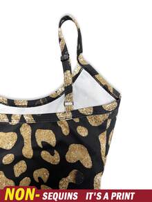 INAWLY Women's Spaghetti Strap Leopard Print Bodysuit, Sexy Sleeveless Fitted Digital Printed Bodysuit - Multicolor - View 3
