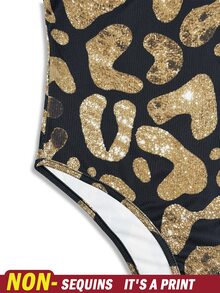 INAWLY Women's Spaghetti Strap Leopard Print Bodysuit, Sexy Sleeveless Fitted Digital Printed Bodysuit - Multicolor - View 7