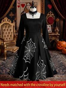 GlowEve CURVE Gaun Jaring Laba-laba Bahu Terbuka Warna Hitam Elegan Kasual untuk Wanita Ukuran Plus, Tema Halloween dan Musim Gugur - Hitam - View 1