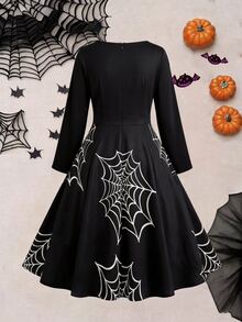 GlowEve CURVE Gaun Jaring Laba-laba Bahu Terbuka Warna Hitam Elegan Kasual untuk Wanita Ukuran Plus, Tema Halloween dan Musim Gugur - Hitam - View 2