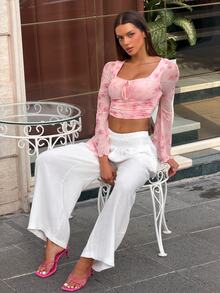 Sindi Myftari Women's Elegant Solid Color Slant Pocket Elastic Waist Pants - White - View 1