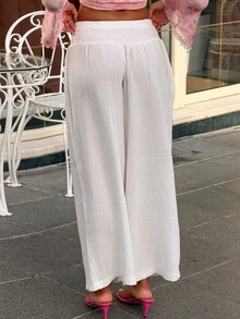 Sindi Myftari Women's Elegant Solid Color Slant Pocket Elastic Waist Pants - White - View 4