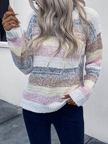 SHEIN 撞色落肩针织套头衫秋冬毛衣 - 彩色 - 查看 5
