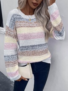 SHEIN 撞色落肩针织套头衫秋冬毛衣 - 彩色 - 查看 7