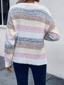 SHEIN 撞色落肩针织套头衫秋冬毛衣 - 彩色 - 查看 2
