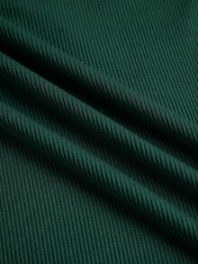 EMERY ROSE Women's Minimalist Solid Color Button Long Sleeve Ribbed T-Shirt - Dark Green - View 6