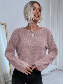 EMERY ROSE Fashionable Casual Versatile Collegiate Style Comfortable Crew Neck Women Sweater, Autumn/Winter - Dusty Pink - View 5