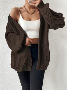 EMERY ROSE Open Front Drop Shoulder Cardigan,Long Sleeve Tops Fall Winter Cloth For Women - Coffee Brown - View 9