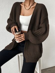 EMERY ROSE Open Front Drop Shoulder Cardigan,Long Sleeve Tops Fall Winter Cloth For Women - Coffee Brown - View 7
