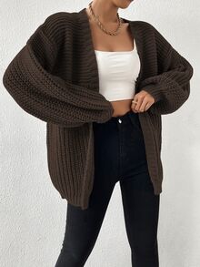 EMERY ROSE Open Front Drop Shoulder Cardigan,Long Sleeve Tops Fall Winter Cloth For Women - Coffee Brown - View 8