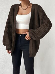 EMERY ROSE Open Front Drop Shoulder Cardigan,Long Sleeve Tops Fall Winter Cloth For Women - Coffee Brown - View 6