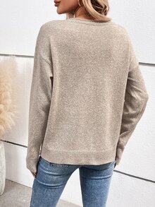 EMERY ROSE Women's Solid Color Simple Daily Wear Long Sleeve Sweater,Long Sleeve Tops, Knit Pullover Fall Winter - Apricot - View 2