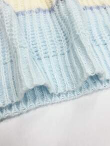 SHEIN Suéter de punto de hombros caídos con bloqueo de color, parte superior de manga larga de punto, suéter de punto de otoño e invierno - Celeste - Ver 10