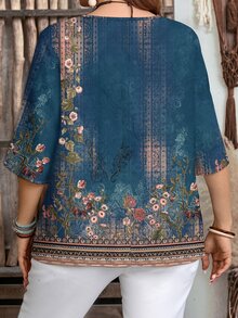 EMERY ROSE Women's Floral Print 3/4 Sleeve Button Design Casual Shirt,Summer Top - Multicolor - View 2
