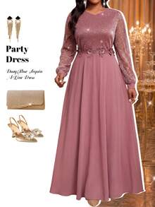 Fleurora Gaun Pesta Kasual Berkilau Ukuran Besar untuk Wanita, Musim Gugur - Dusty Pink - View 9