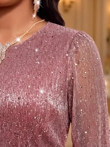Fleurora Gaun Pesta Kasual Berkilau Ukuran Besar untuk Wanita, Musim Gugur - Dusty Pink - View 7