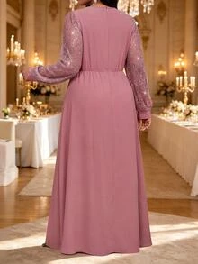 Fleurora Gaun Pesta Kasual Berkilau Ukuran Besar untuk Wanita, Musim Gugur - Dusty Pink - View 2