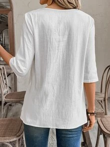 EMERY ROSE Fall Women ClothesCrew Neck Long Sleeve Floral All-Over Print Casual Top - White - View 2