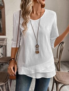 EMERY ROSE Fall Women ClothesCrew Neck Long Sleeve Floral All-Over Print Casual Top - White - View 4