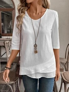 EMERY ROSE Fall Women ClothesCrew Neck Long Sleeve Floral All-Over Print Casual Top - White - View 8