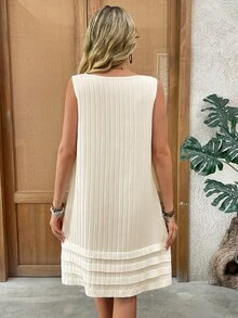EMERY ROSE Women's Solid Color Round Neck Sleeveless Casual Boho Dress Vacation White Summer - Apricot - View 2