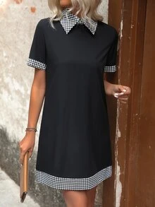 EMERY ROSE Houndstooth Patchwork Dress - Black - View 5