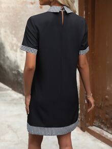 EMERY ROSE Houndstooth Patchwork Dress - Black - View 2