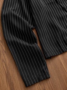 SWAVVY Men's Striped Long Sleeve Asymmetric Design Casual Shirt - Black - View 4
