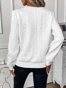 EMERY ROSE Women's Casual Retro Half-Zip Front Crew Neck Sweatshirt,Fall Winter White - White - View 5