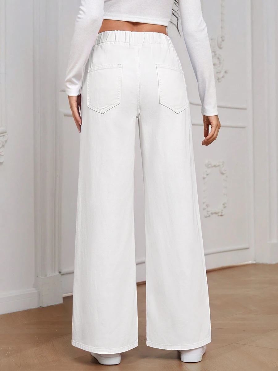 Flexra Fall Casual Business Wide Leg High Waist White Going Stretchy Washed Comfortable Flattering Out Jeans For Women - White - View 1