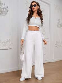 Flexra Fall Casual Business Wide Leg High Waist White Going Stretchy Washed Comfortable Flattering Out Jeans For Women - White - View 4