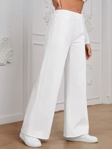 Flexra Fall Casual Business Wide Leg High Waist White Going Stretchy Washed Comfortable Flattering Out Jeans For Women - White - View 3