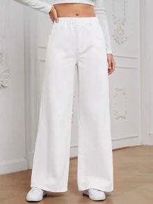 Flexra Fall Casual Business Wide Leg High Waist White Going Stretchy Washed Comfortable Flattering Out Jeans For Women - White - View 2