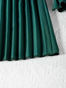 Tween Girls' Belted Mini Dress With Ruffled Hem & Waistband Decoration, Fall Dresses,Holiday,Summer,Travel, Outfit Autumn Fall - Dark Green - View 4