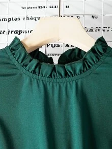 Tween Girls' Belted Mini Dress With Ruffled Hem & Waistband Decoration, Fall Dresses,Holiday,Summer,Travel, Outfit Autumn Fall - Dark Green - View 6