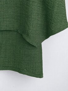 EMERY ROSE Plus Size Women 2-Piece Set Linen Asymmetrical Hem Round Neck 3/4 Sleeve Top And Loose Short Wide Leg Pants, Suitable For Casual Daily Wear - Green - View 5