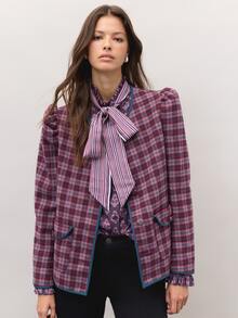 Nöista Plaid Jacket With Round Collar, Button Front, And Pockets. Fall, Winter, Autumn, College, Office, Cozy Everyday Look, Layering, Outerwear, Warm.. - Green - View 5