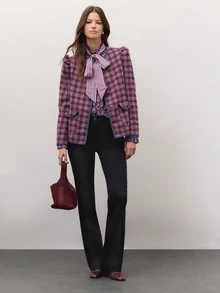 Nöista Plaid Jacket With Round Collar, Button Front, And Pockets. Fall, Winter, Autumn, College, Office, Cozy Everyday Look, Layering, Outerwear, Warm.. - Green - View 2