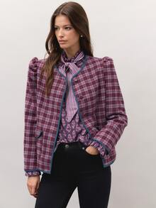 Nöista Plaid Jacket With Round Collar, Button Front, And Pockets. Fall, Winter, Autumn, College, Office, Cozy Everyday Look, Layering, Outerwear, Warm.. - Green - View 1