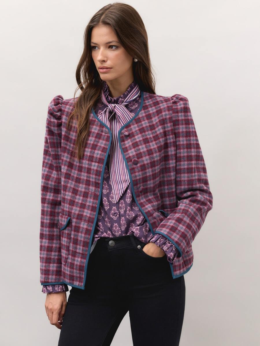 Nöista Plaid Jacket With Round Collar, Button Front, And Pockets. Fall, Winter, Autumn, College, Office, Cozy Everyday Look, Layering, Outerwear, Warm.. - Green - View 1