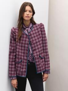 Nöista Plaid Jacket With Round Collar, Button Front, And Pockets. Fall, Winter, Autumn, College, Office, Cozy Everyday Look, Layering, Outerwear, Warm.. - Green - View 4