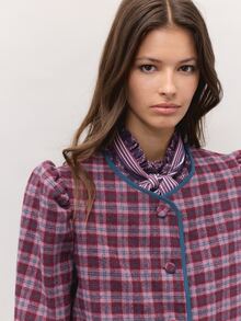 Nöista Plaid Jacket With Round Collar, Button Front, And Pockets. Fall, Winter, Autumn, College, Office, Cozy Everyday Look, Layering, Outerwear, Warm.. - Green - View 7