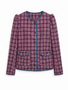 Nöista Plaid Jacket With Round Collar, Button Front, And Pockets. Fall, Winter, Autumn, College, Office, Cozy Everyday Look, Layering, Outerwear, Warm.. - Green - View 8