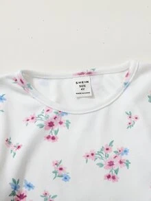 Maija Kids Maija Kids 女童 1 套優雅學院風休閒生日裝 精緻舒適基礎內搭可愛甜美花卉圓領 T 恤喇叭褲套裝 - 彩色 - 查看 4