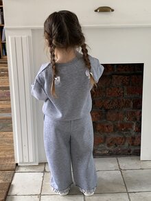 DAZY 2pcs Baby Girls Crew Neck Bow Decor Long Sleeve Sweatshirt And Loose Fit Sweatpants Set Toddler Girls Clothes - Grey - View 7