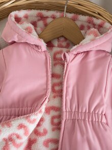 SHEIN 女嬰編織素色連帽拼接仿毛內裡休閒加厚外套 - 米色 - 查看 4